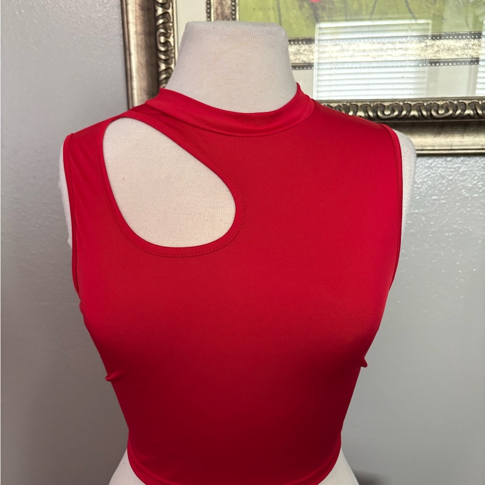 Red Sleeveless Cutout Top